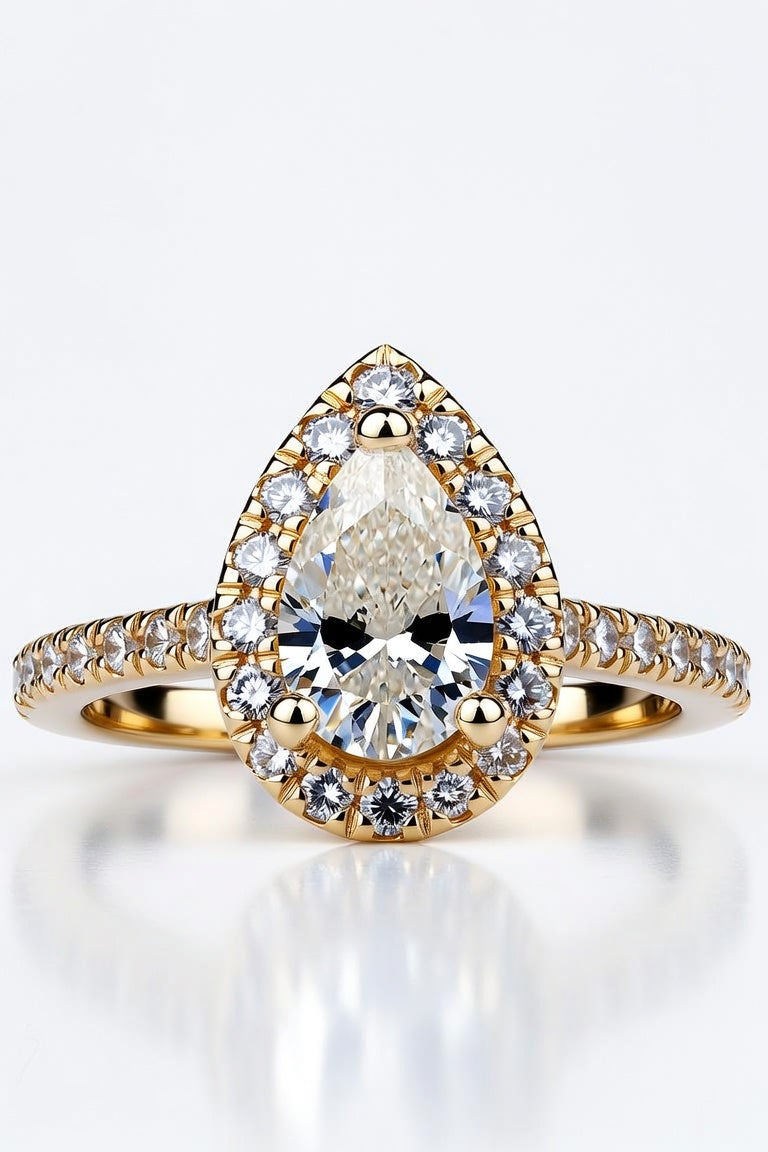 2 Carat Pear Cut Halo Diamond Engagement Ring