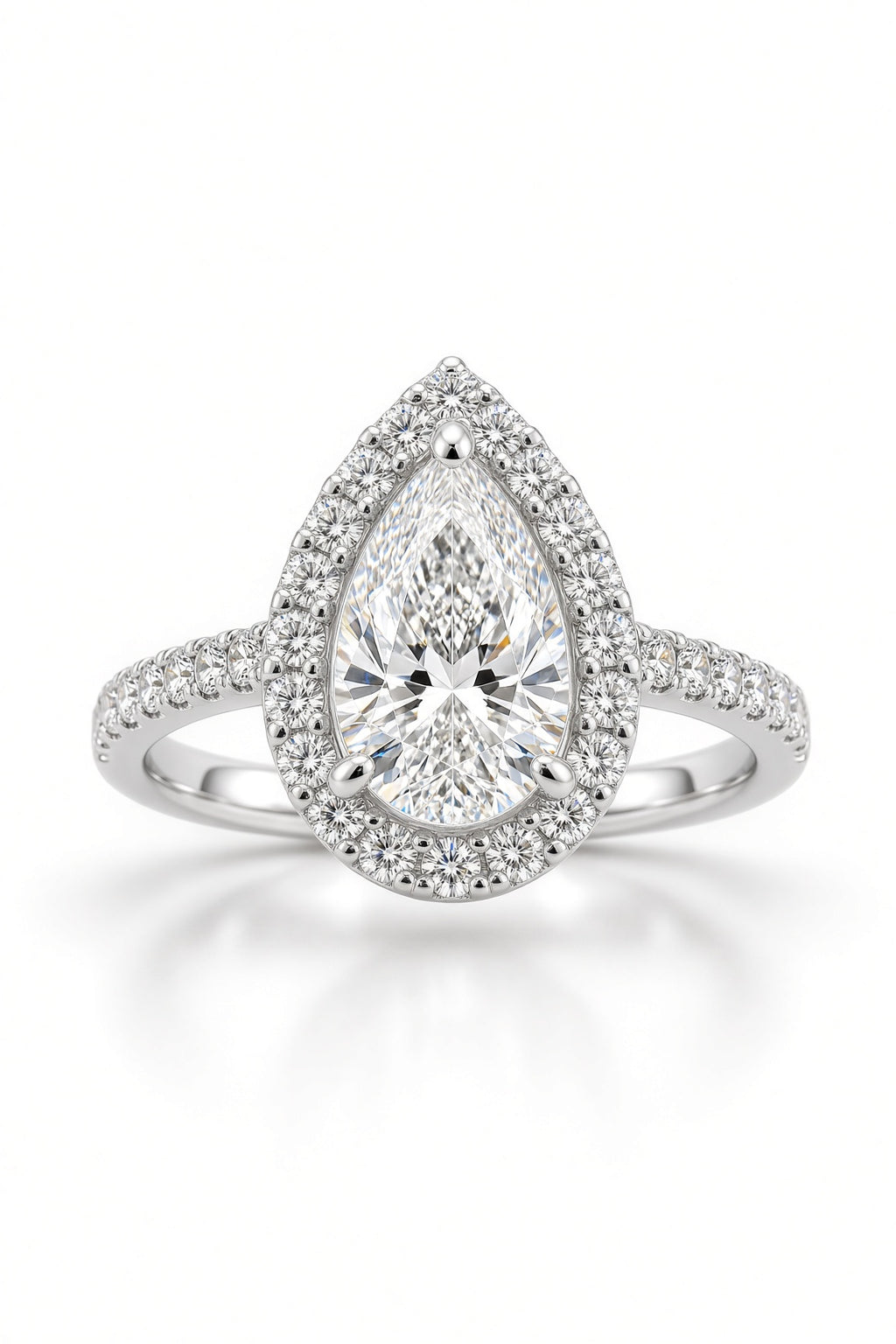 2 Carat Pear Cut Halo Diamond Engagement Ring
