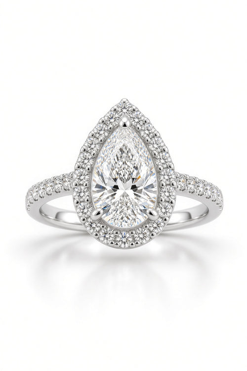 1 Carat Pear Cut Halo Diamond Engagement Ring