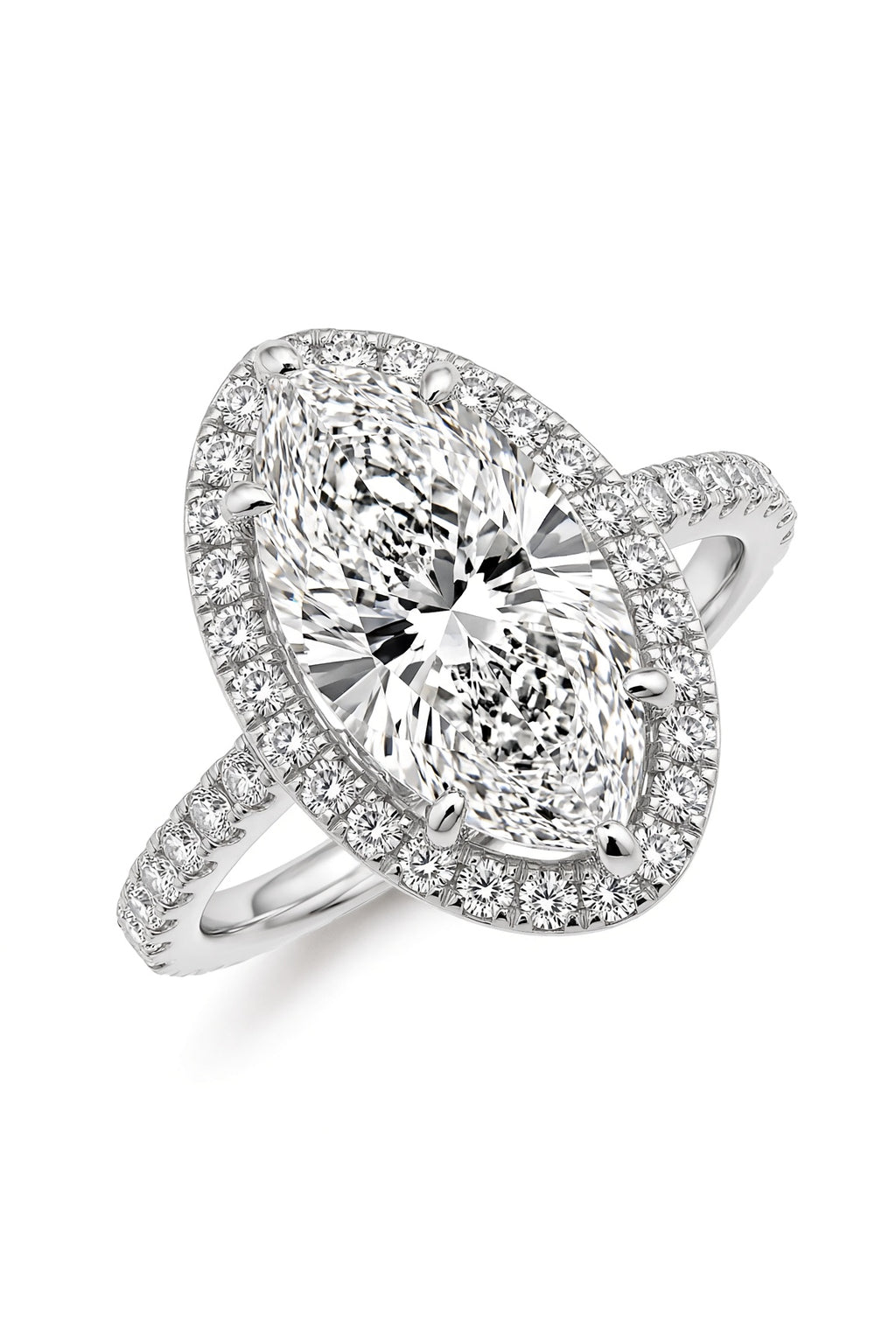 9 Carat Marquise Cut Halo Diamond Engagement Ring