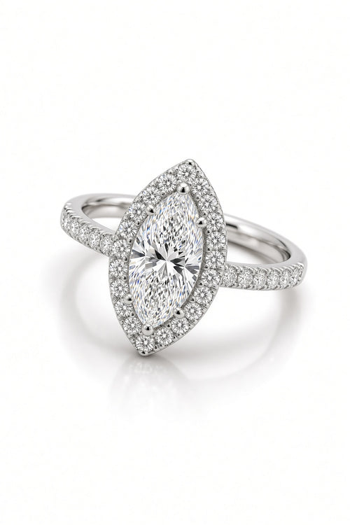 1 Carat Marquise Cut Halo Diamond Engagement Ring