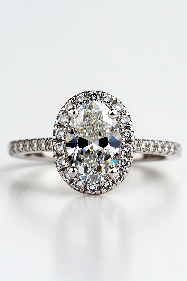 2 Carat Oval Cut Halo Diamond Engagement Ring
