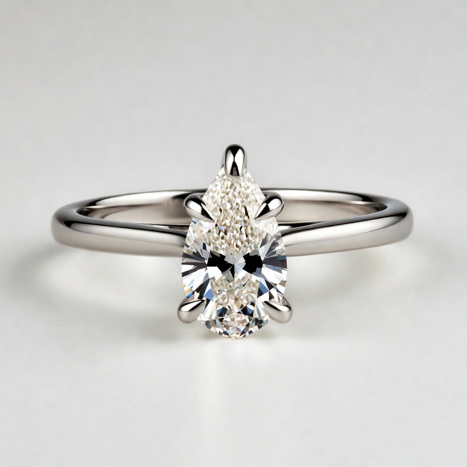 1ct Pear Cut Solitaire Diamond Wedding Ring