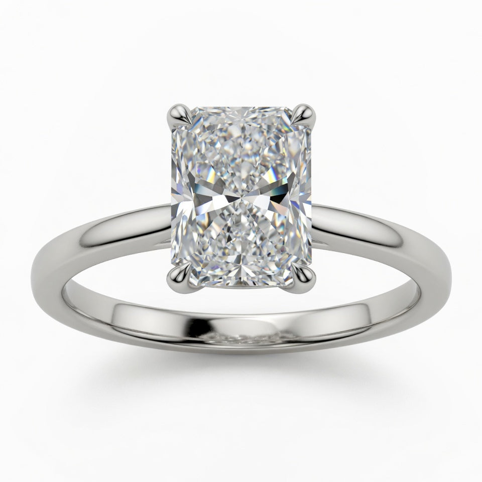 2ct Radiant Cut Solitaire Diamond Wedding Ring