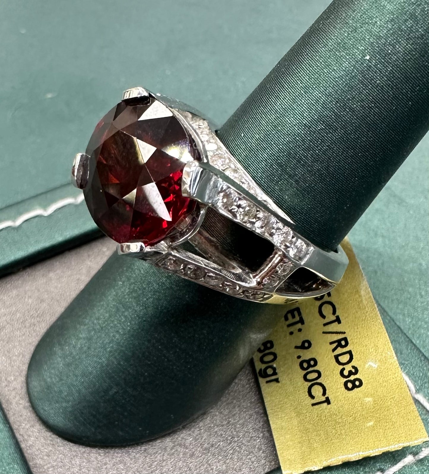 Red sun Garnet diamond ring