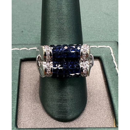 Double Diamond bar sapphire ring
