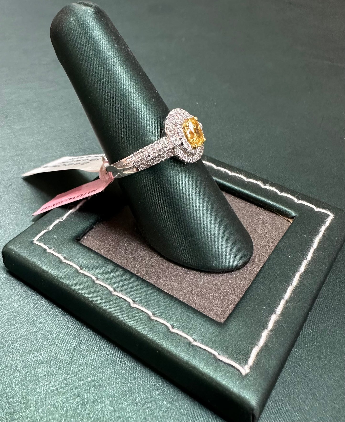 Yellow halo diamond double halo ring