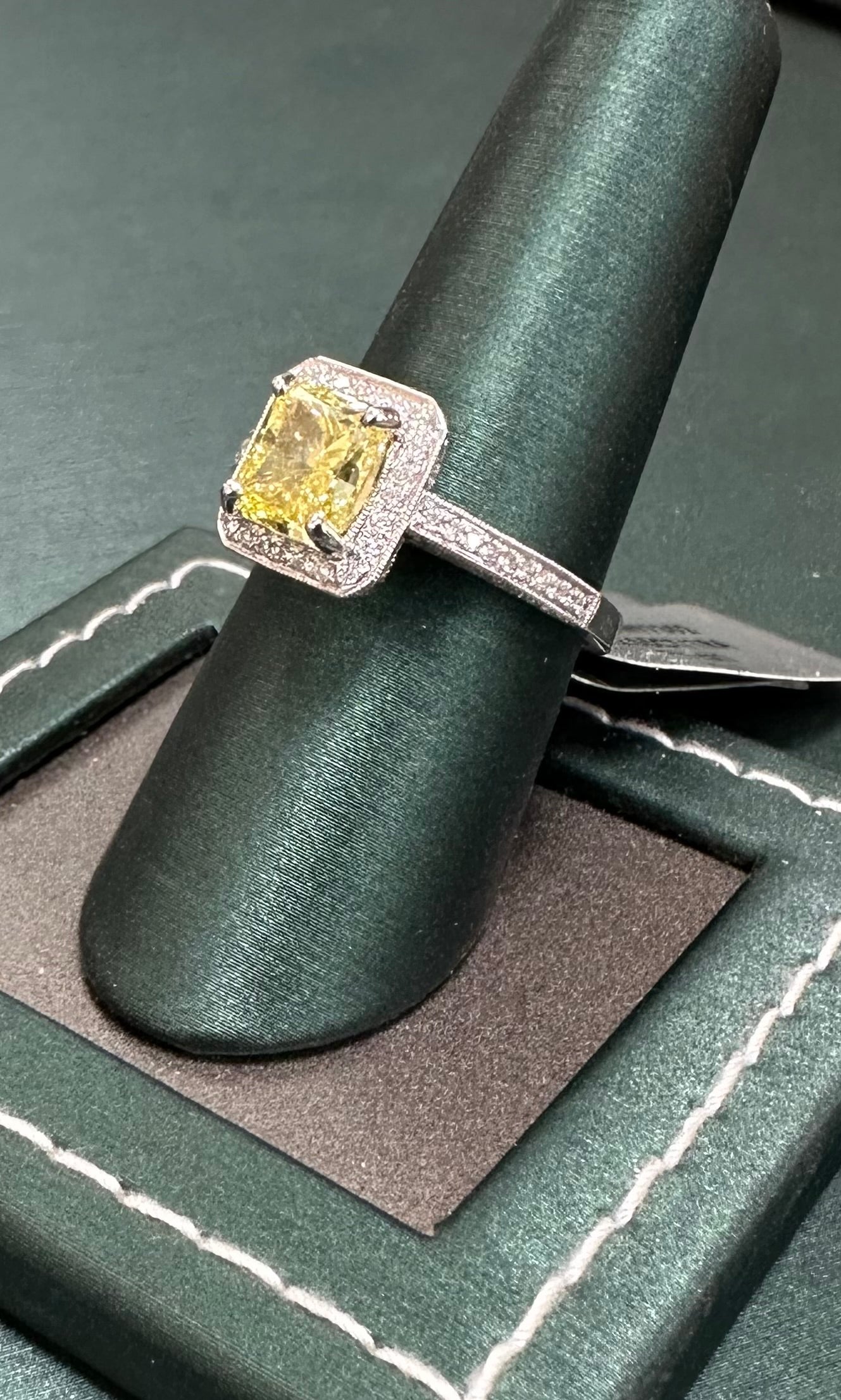 Yellow diamond princess cut halo ring