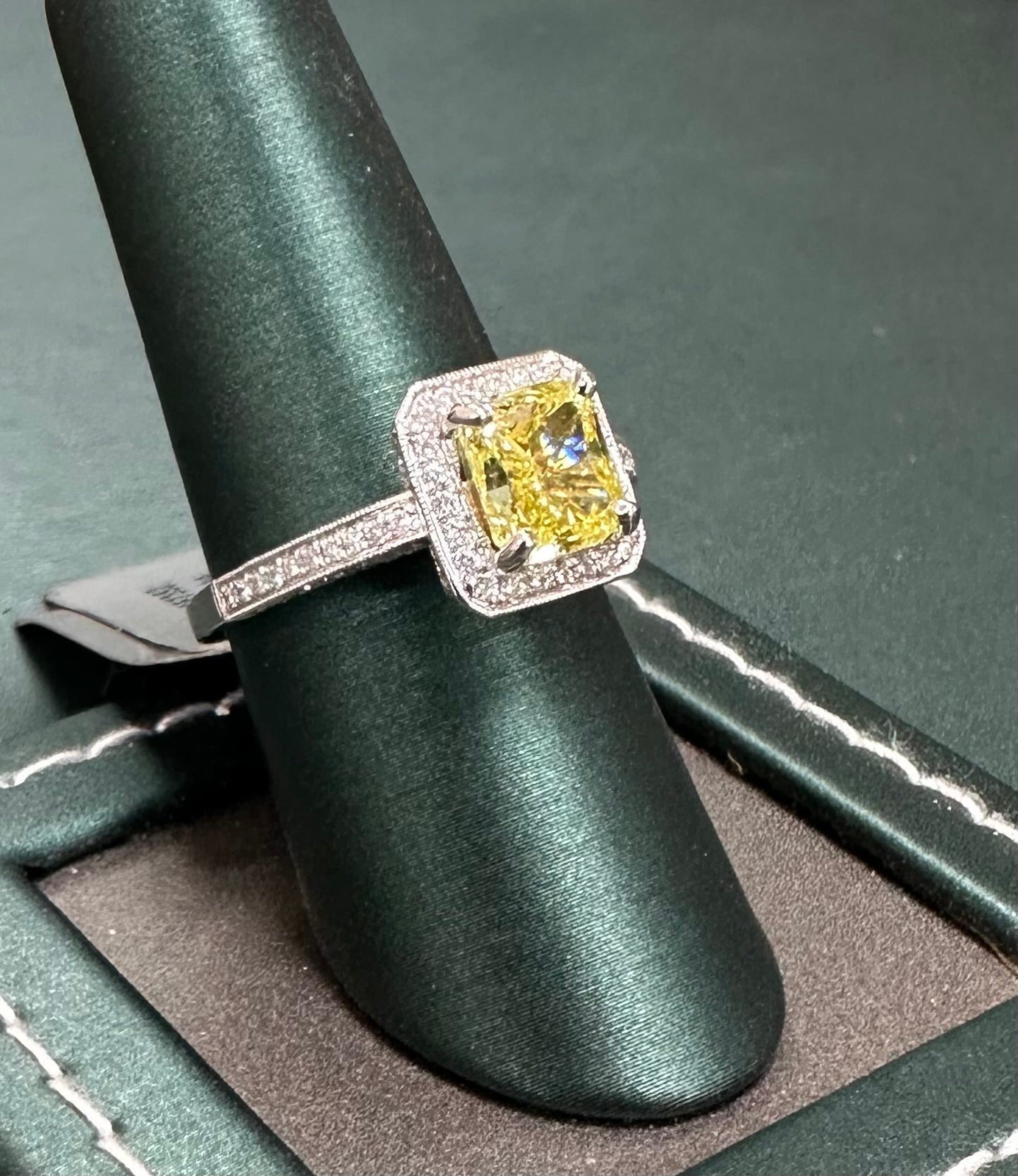 Yellow diamond princess cut halo ring