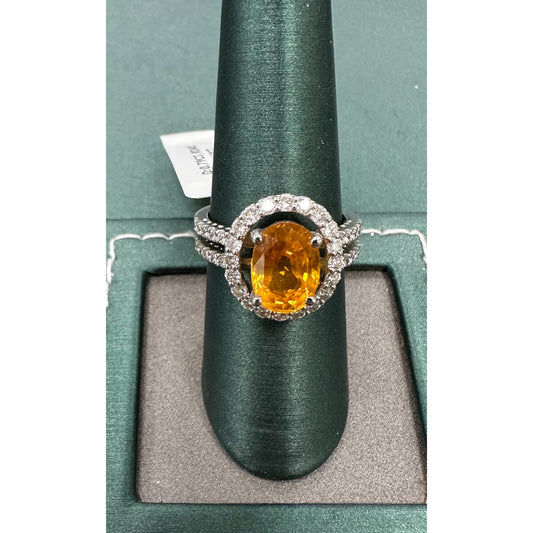 Orange sapphire diamond ring