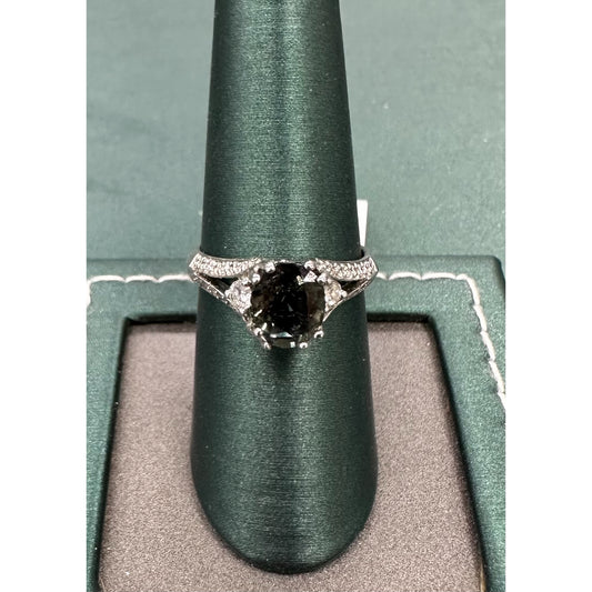 Green sapphire diamond ring