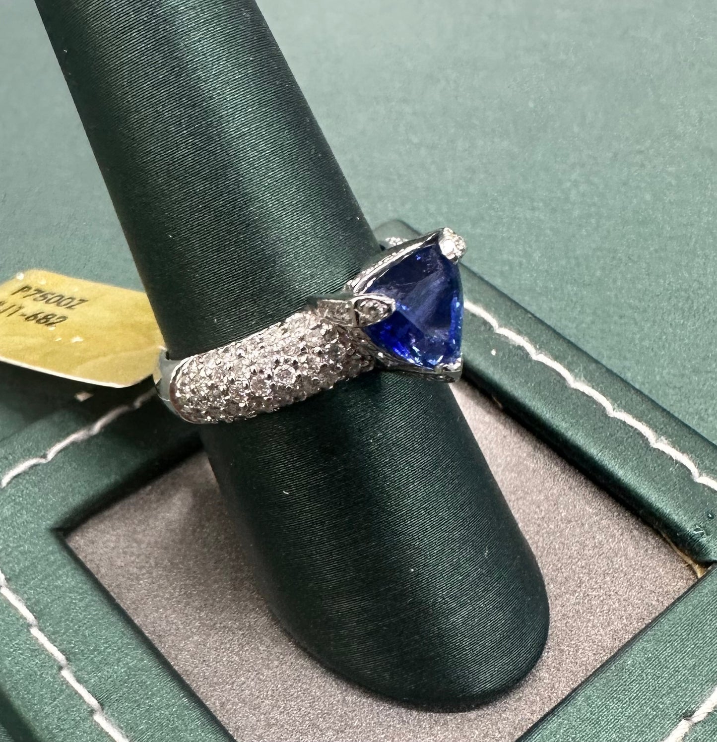 Sapphire shield diamond ring