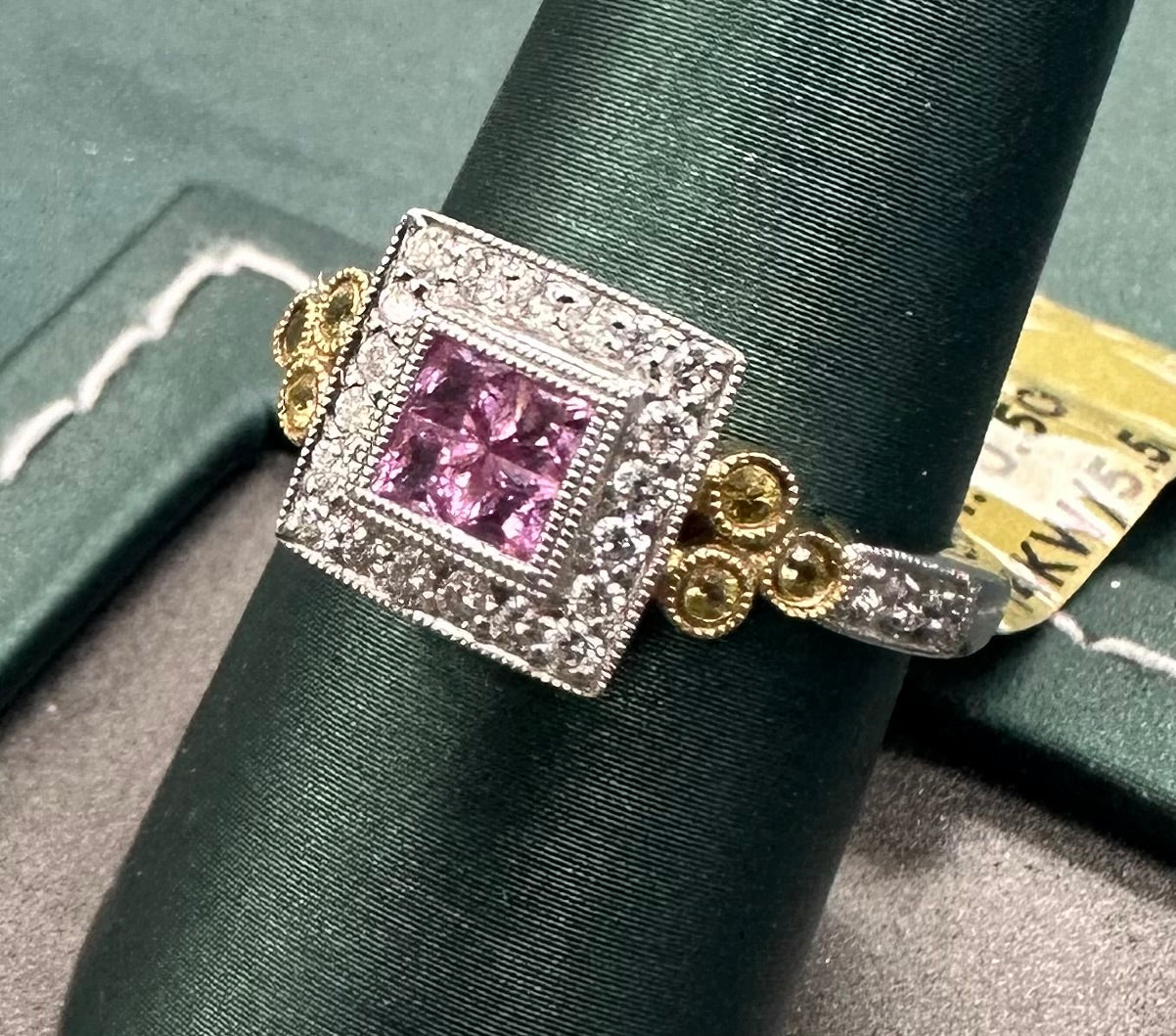 Pink sapphire and diamond princess ring