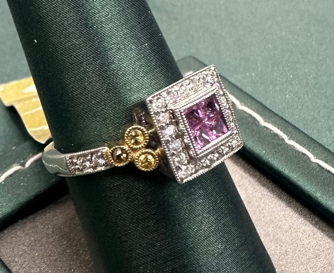 Pink sapphire and diamond princess ring