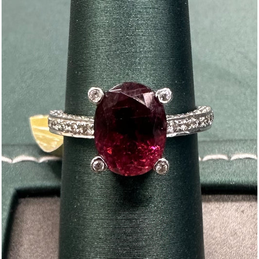 Pink tourmaline diamond ring oval cut