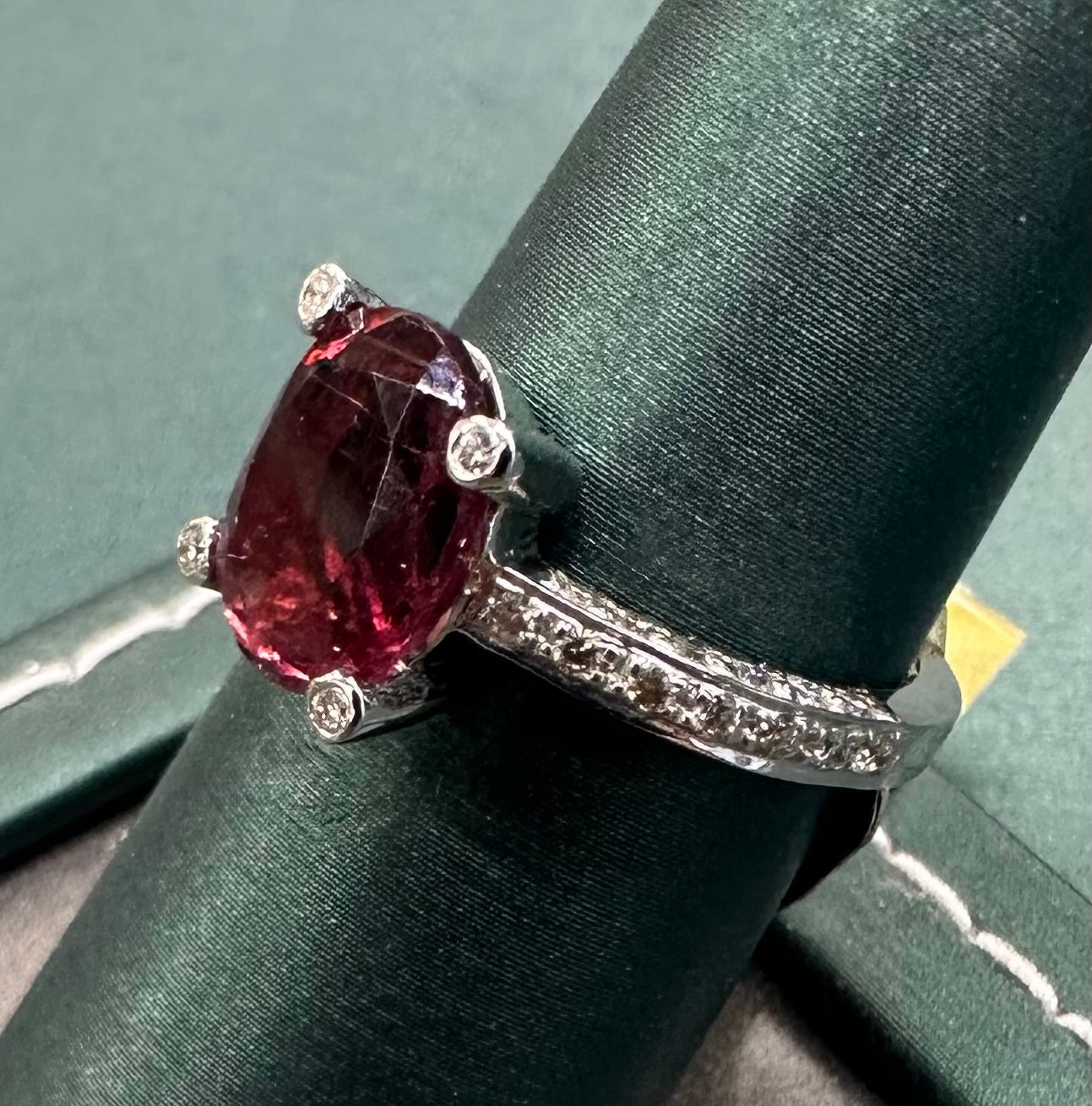 Pink tourmaline diamond ring oval cut