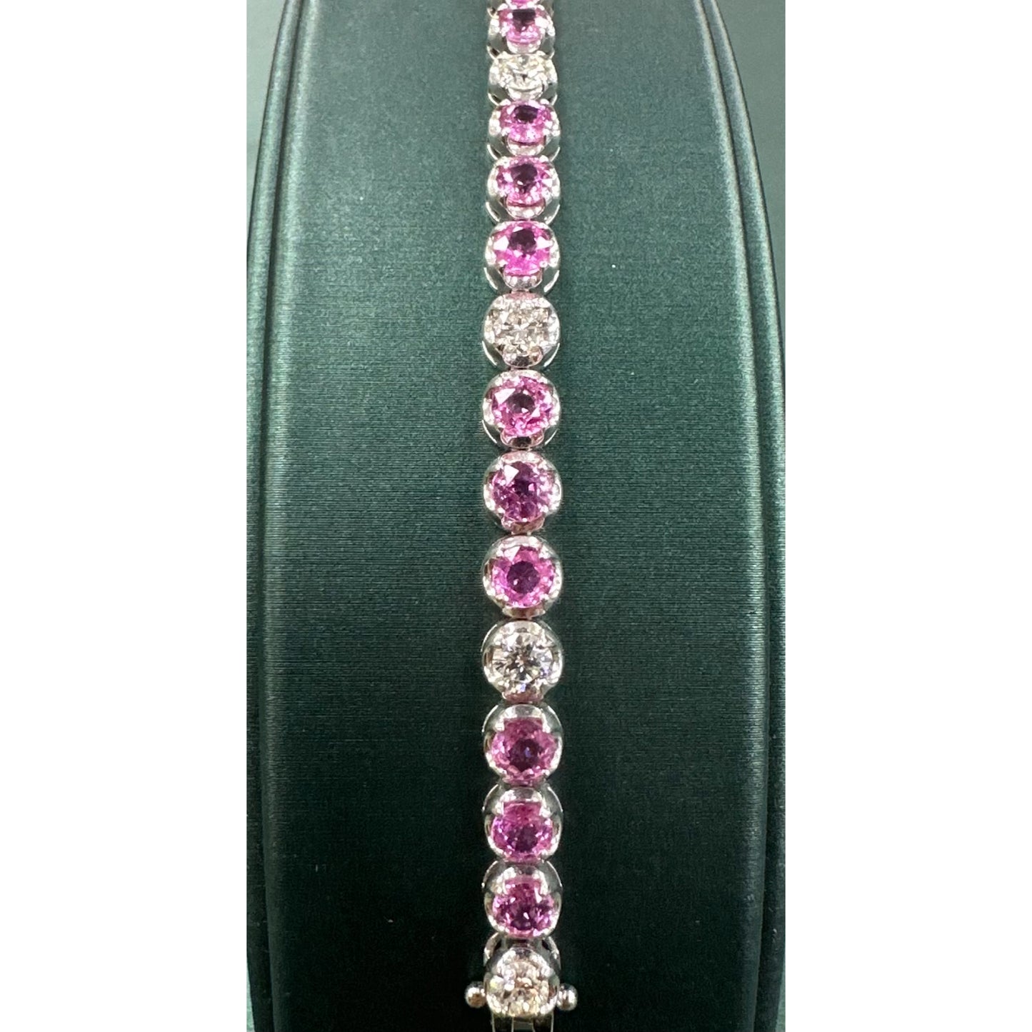 Pink sapphire and diamond tennis bracelet