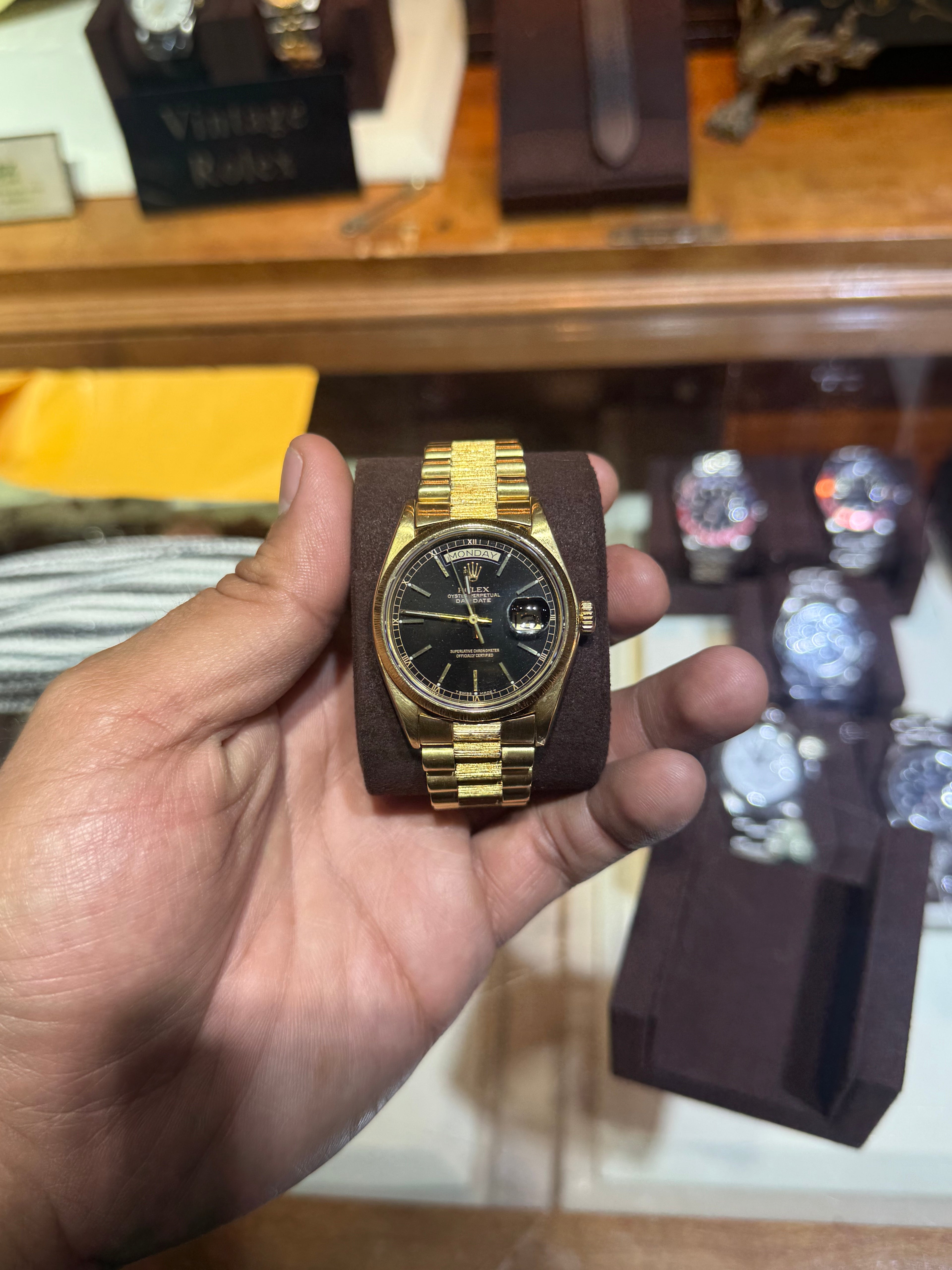 Rolex Daydate 36MM Bark Finish w/ Box Black Dial