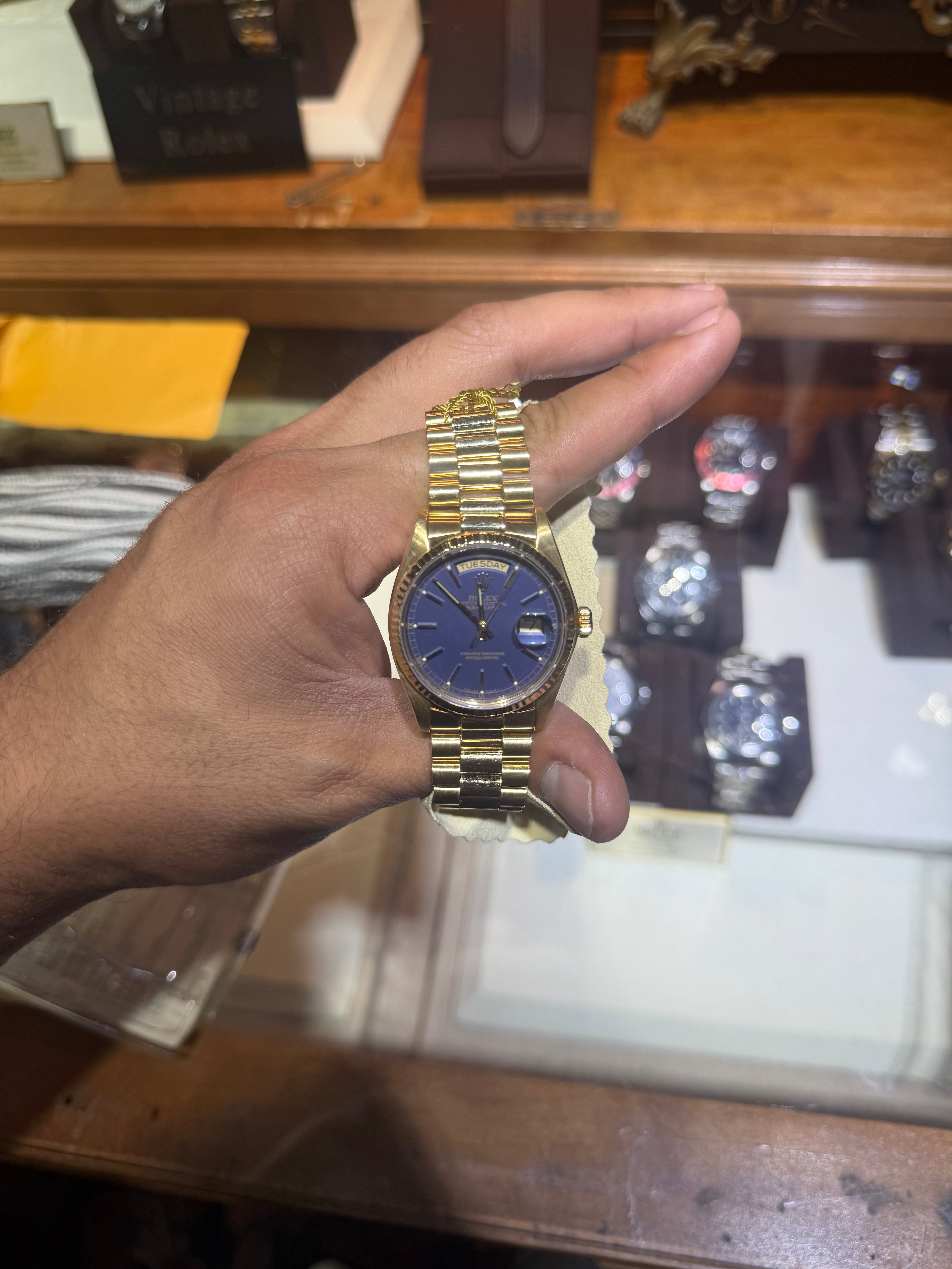 Rolex Day Date 36MM Blue Dial Box and Paper 1980