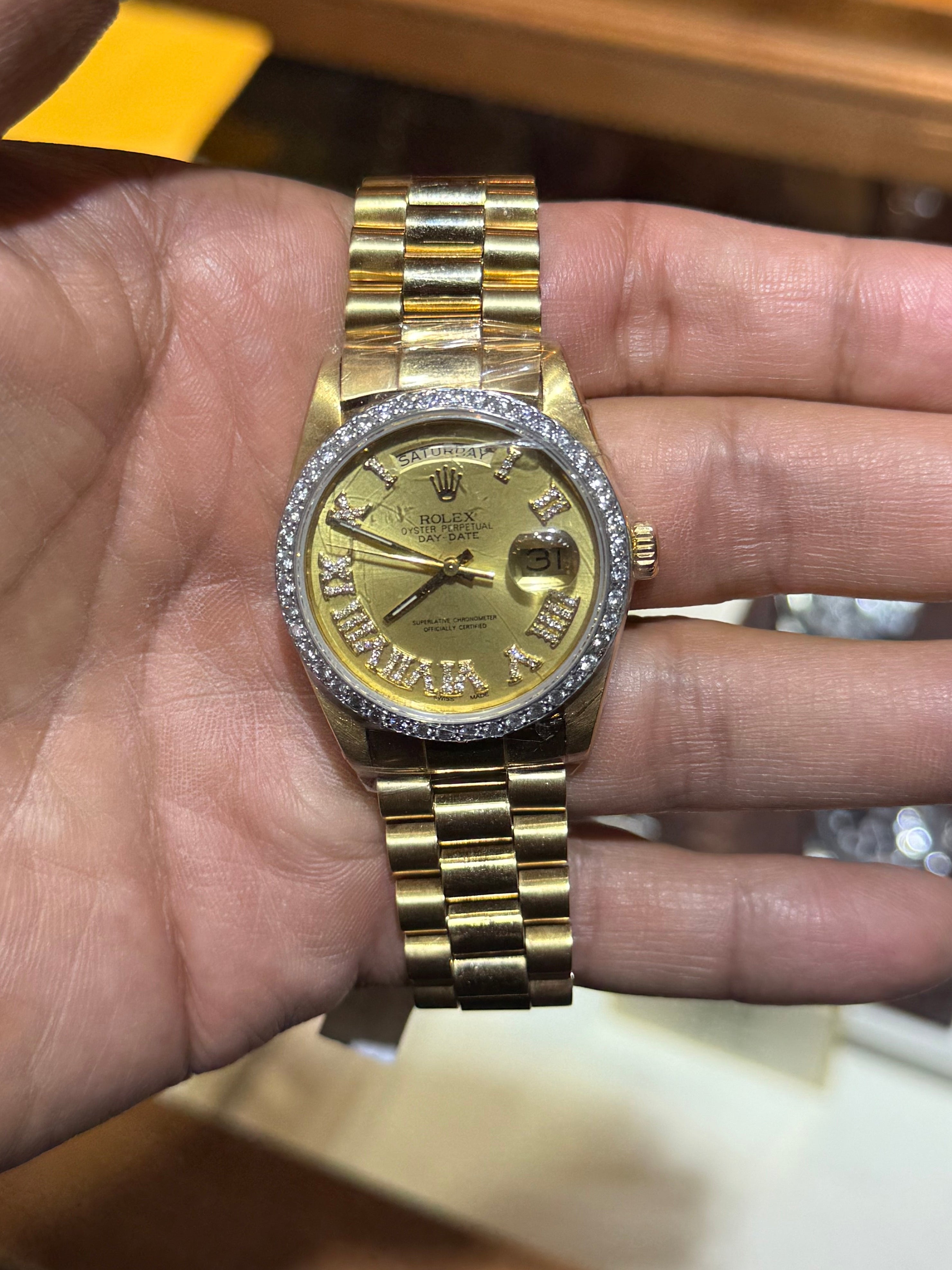 Rolex Day Date 36MM Diamond Bezel Diamond Dial AM Band