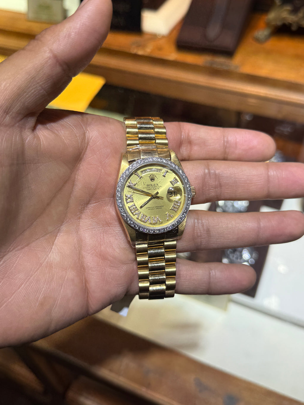 Rolex Day Date 36MM Diamond Bezel Diamond Dial AM Band
