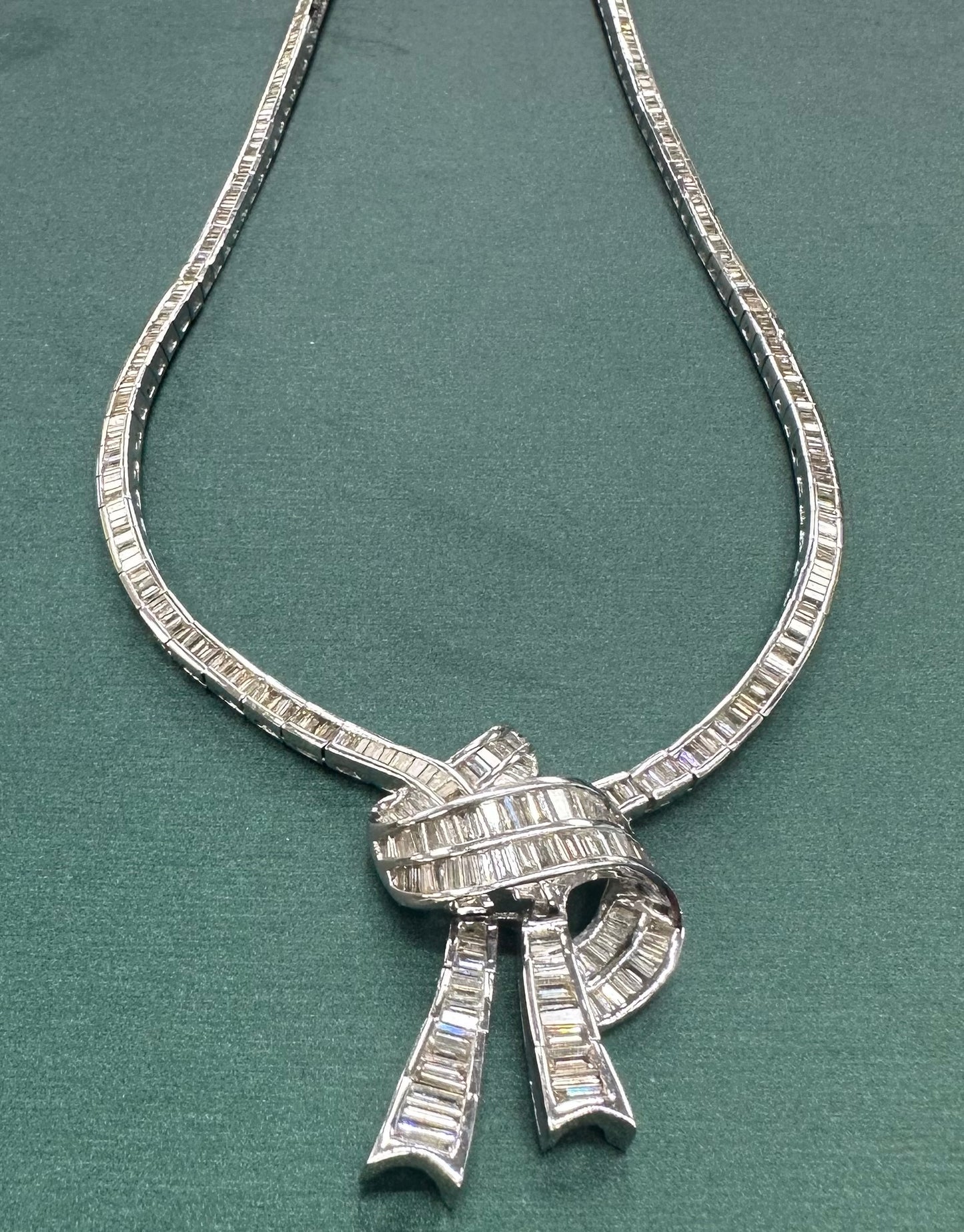 Diamond Baguette bow necklace