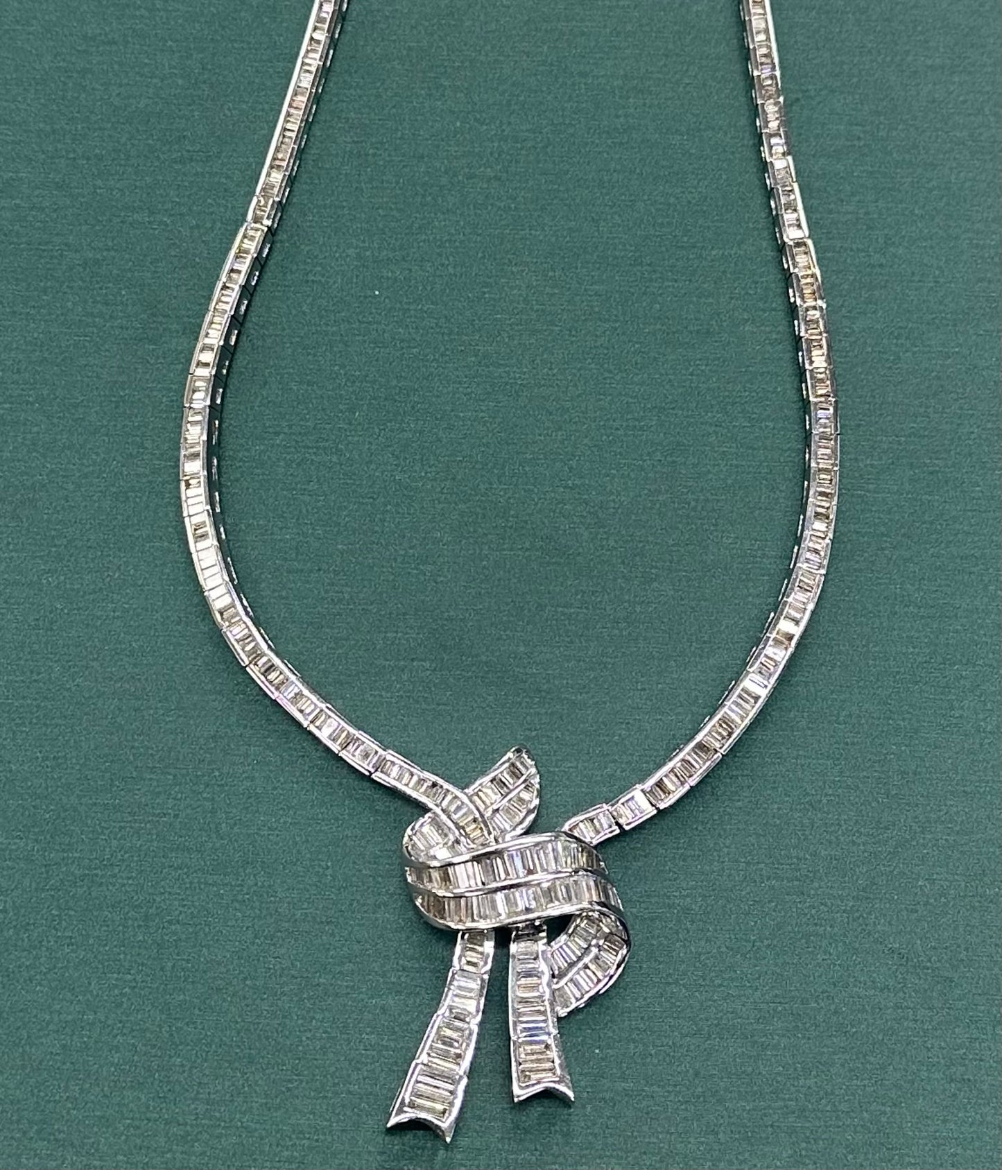 Diamond Baguette bow necklace