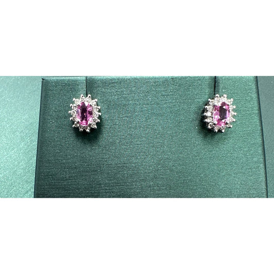 Pink sapphire star halo earrings