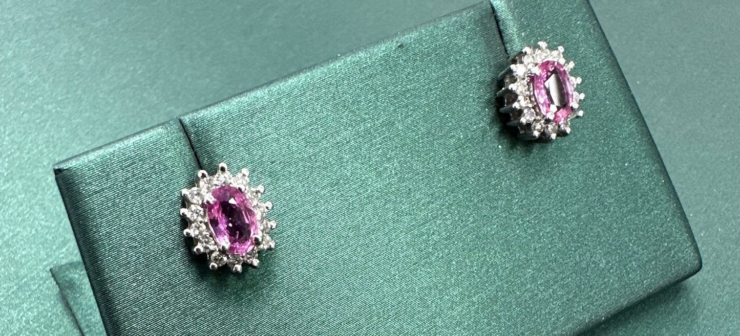 Pink sapphire star halo earrings