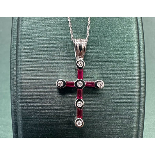 Baguette Ruby and Diamond Cross Pendant