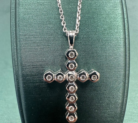 Hexi diamond cross pendant