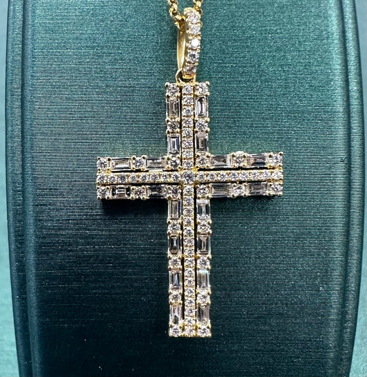 Diamond baguette cluster cross pendant
