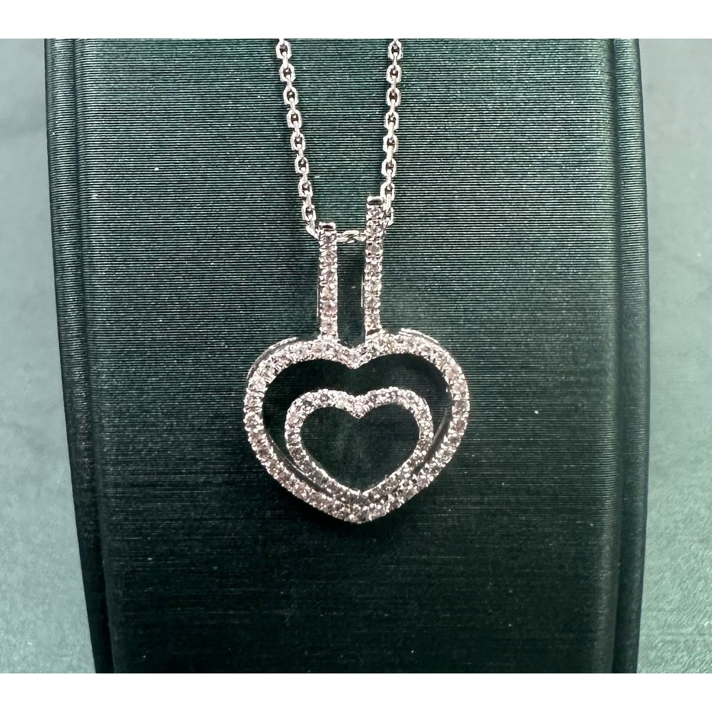 Double diamond halo heart necklace