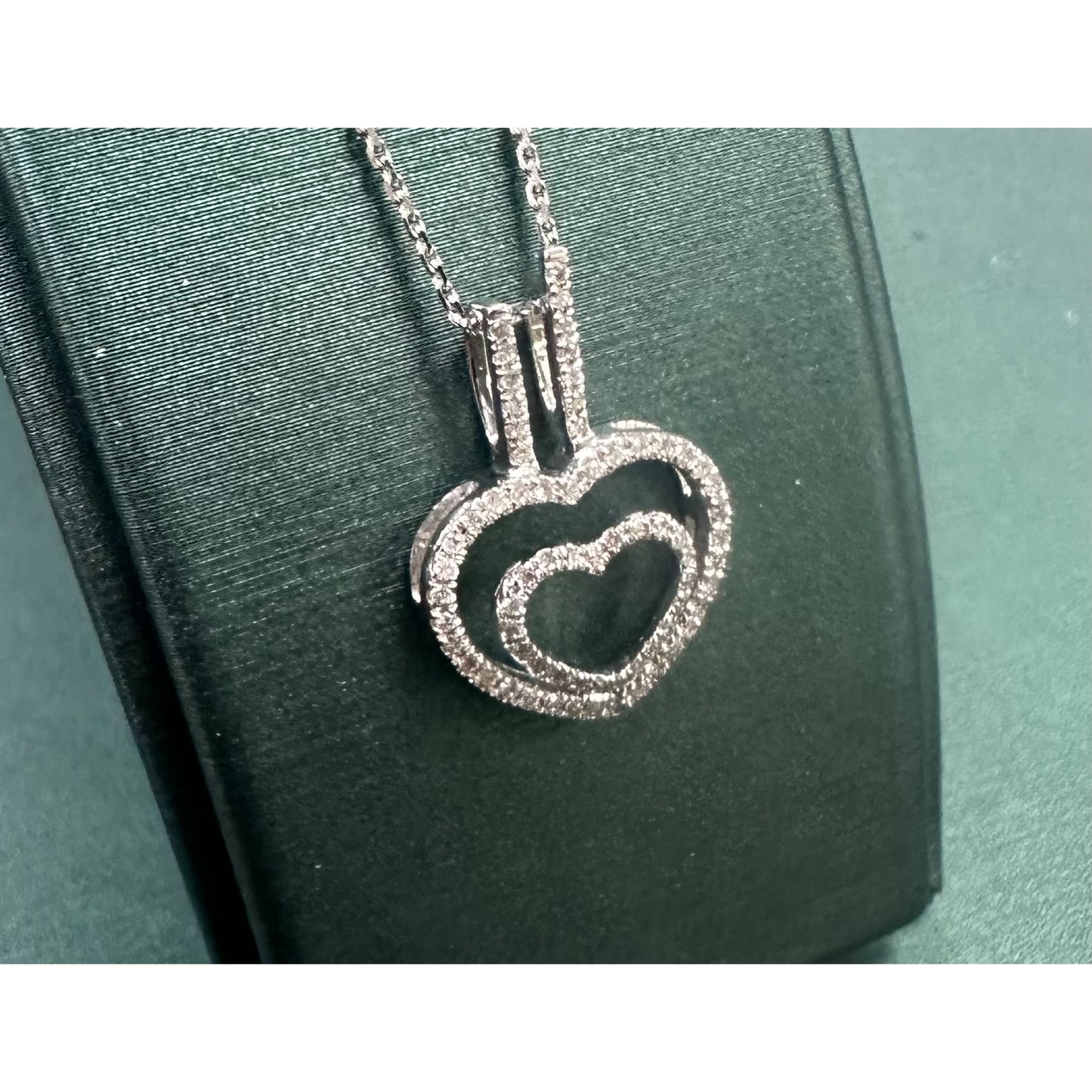 Double diamond halo heart necklace