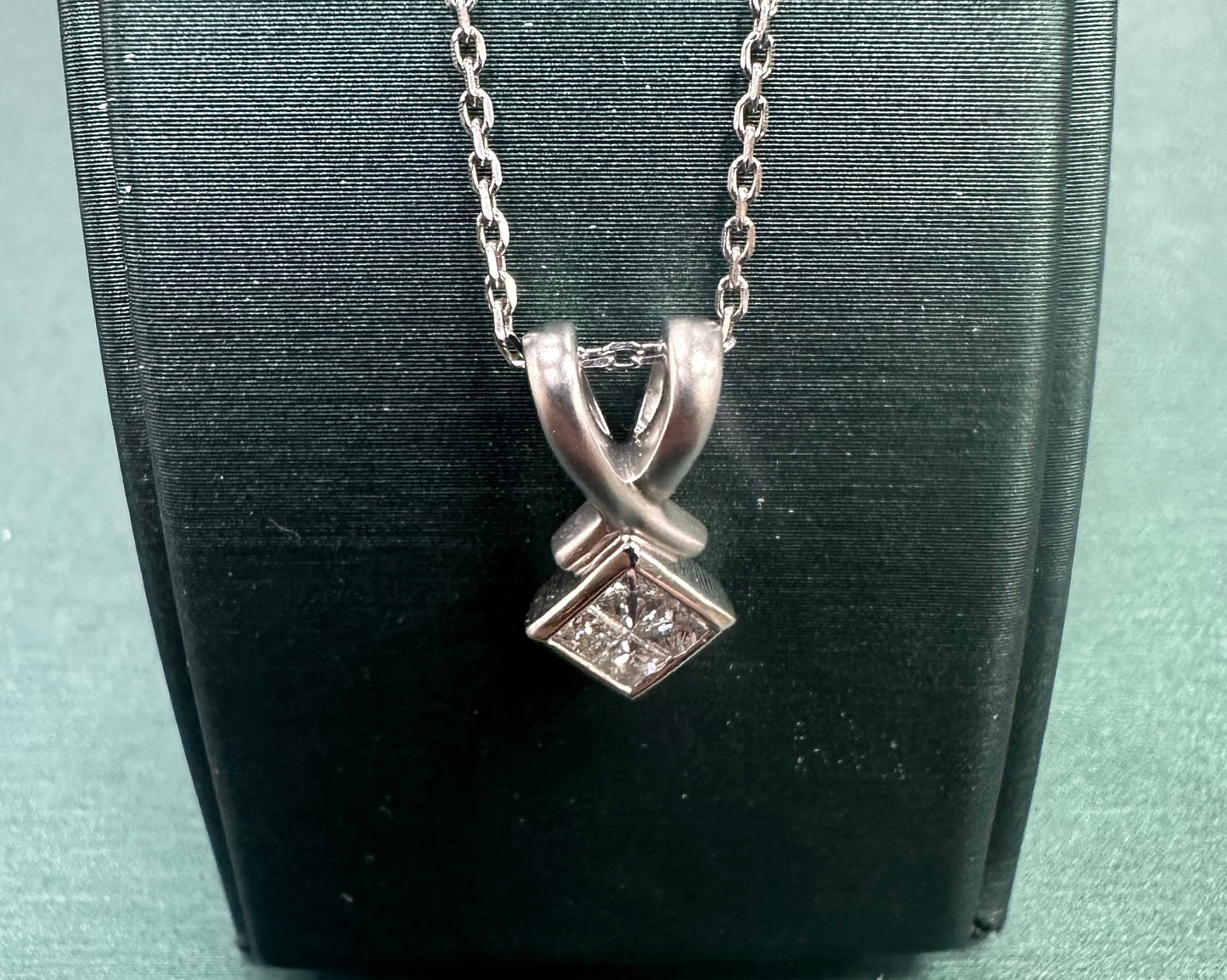 Diamond princess cut cluster necklace
