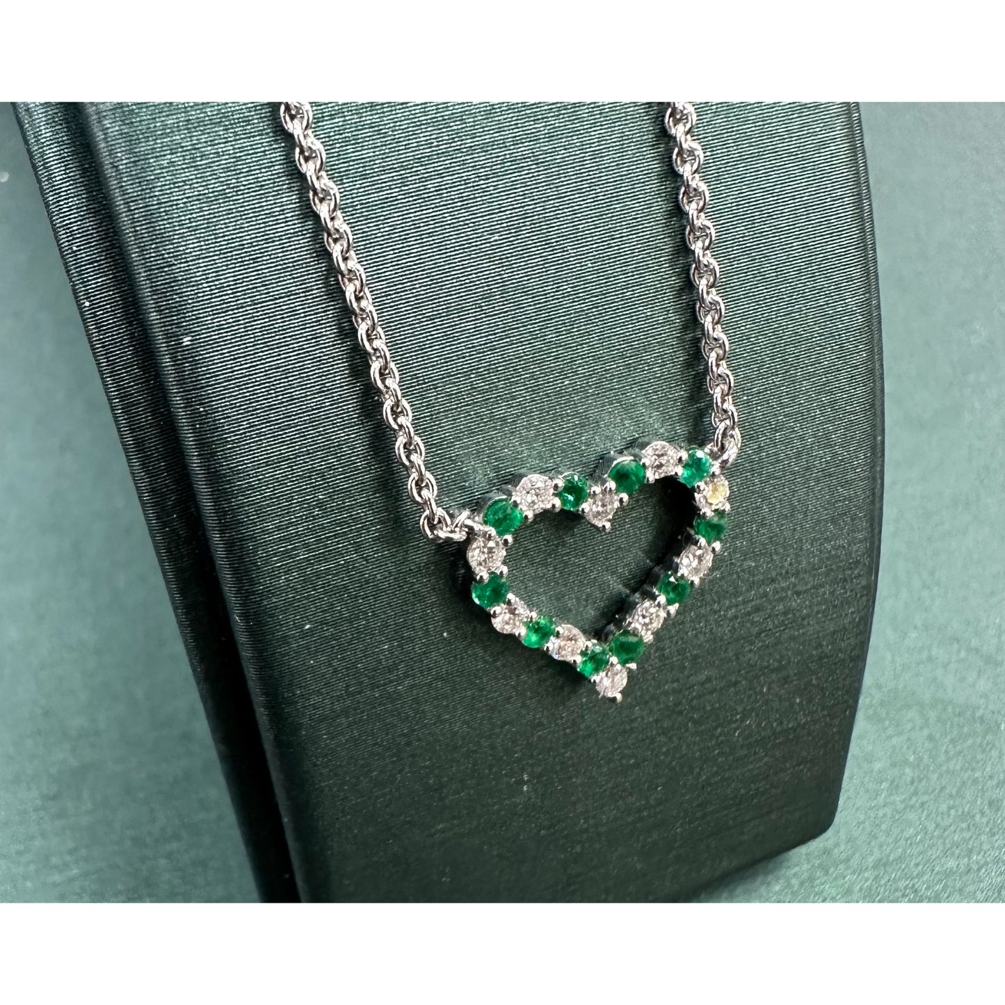 Polka dot emerald and diamond heart necklace