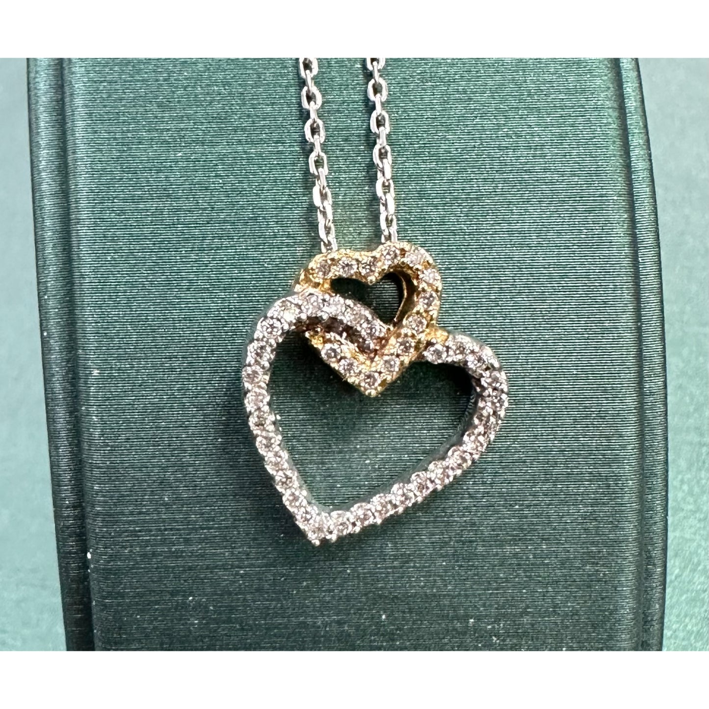 Double looping diamond heart two tone necklace