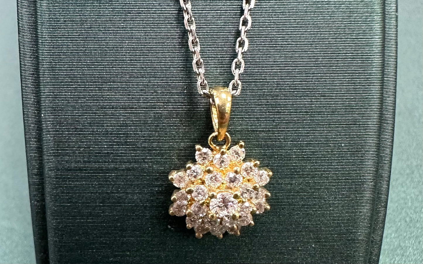 Triple row diamond flower cluster necklace