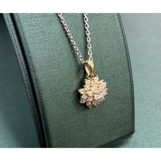 Triple row diamond flower cluster necklace