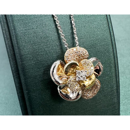 Tri color diamond flower necklace