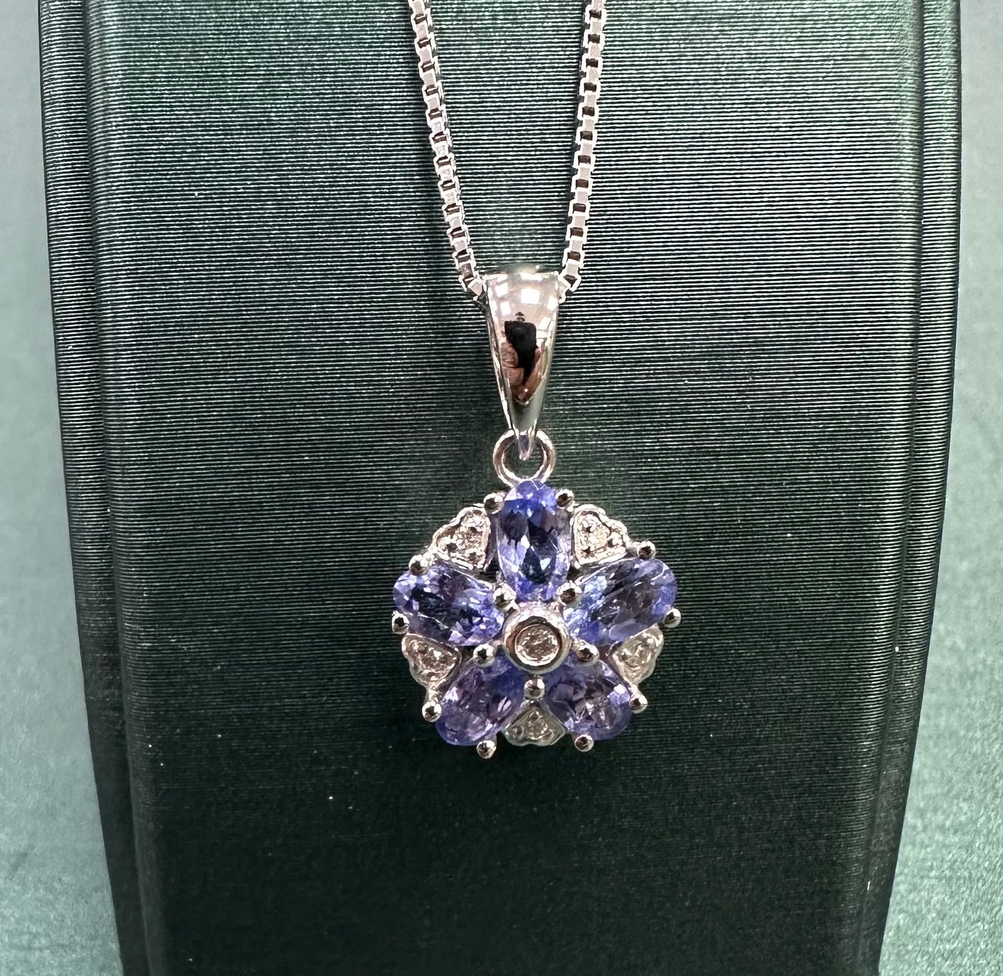 Purple sapphire diamond flower cluster raised necklace