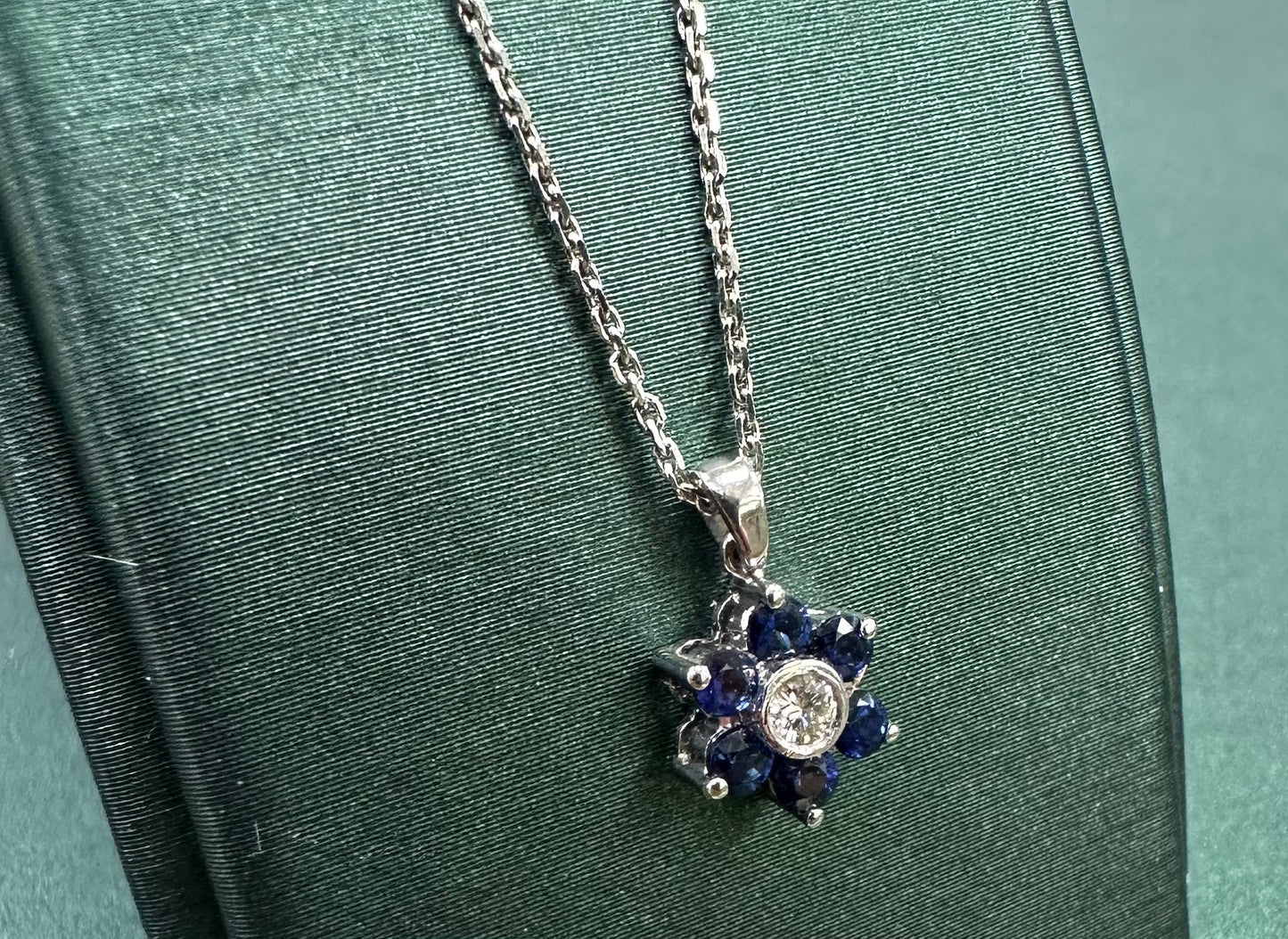 Mini sapphire and diamond flower necklace