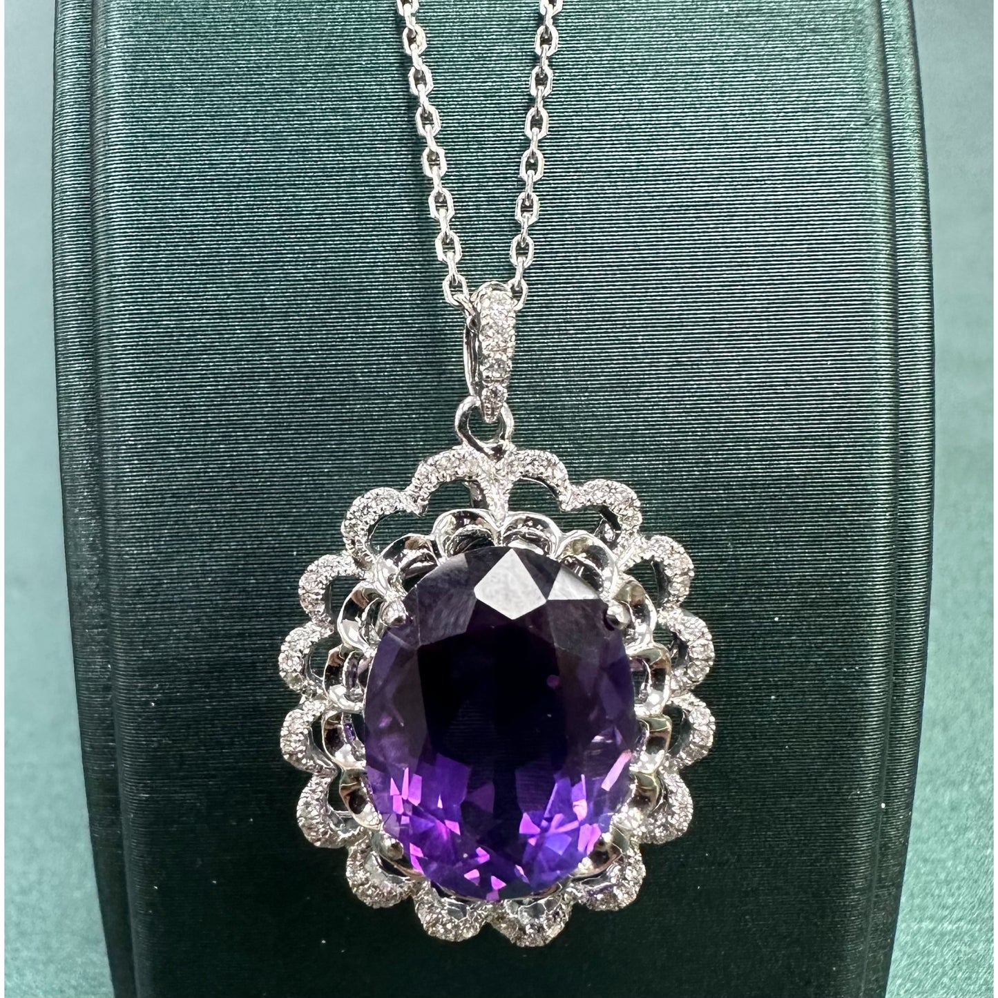Amethyst Oval Double Diamond Halo Lifted Necklace