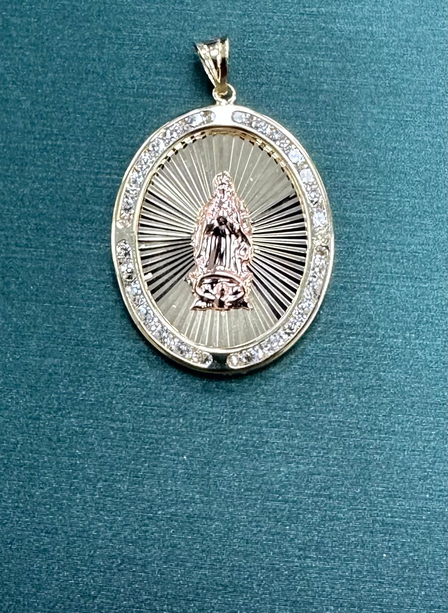 Virgin Guadalupe 2 tone rose center pendant Large oval