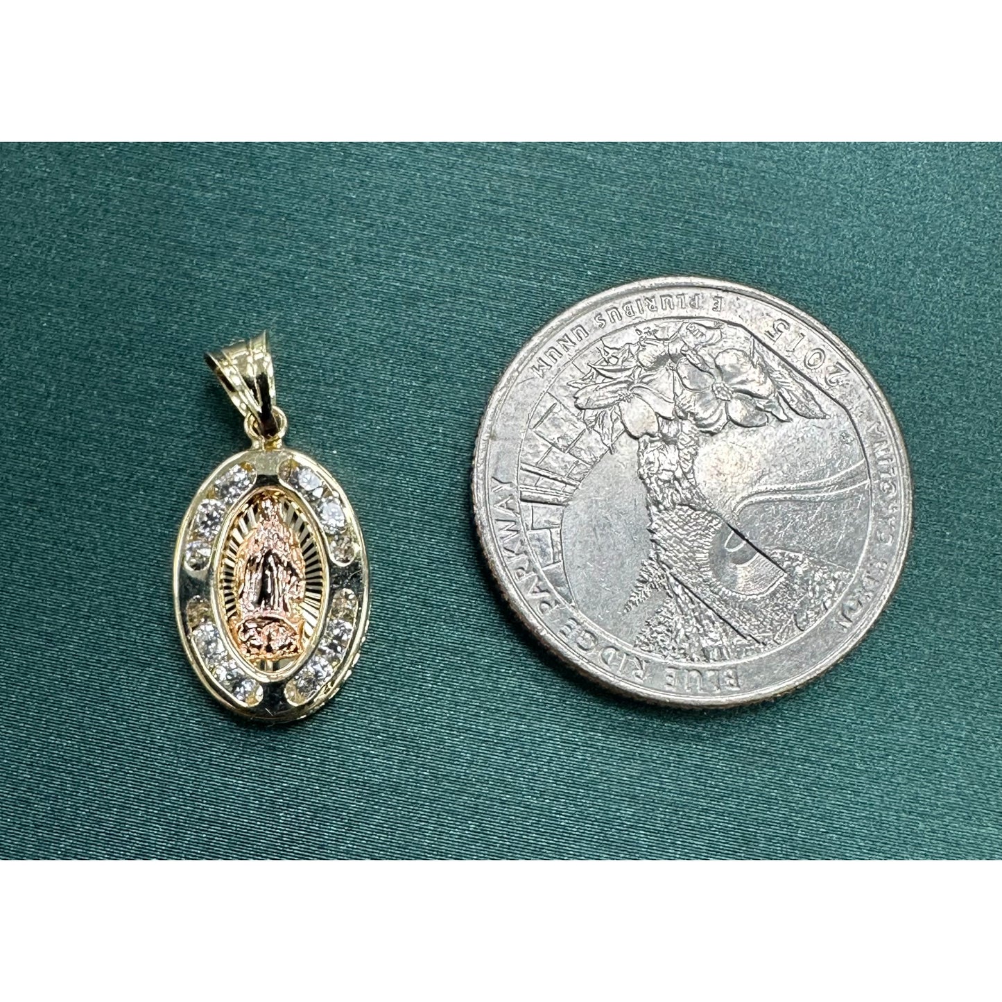 Virgin Guadalupe 2 tone rose center pendant Oval small