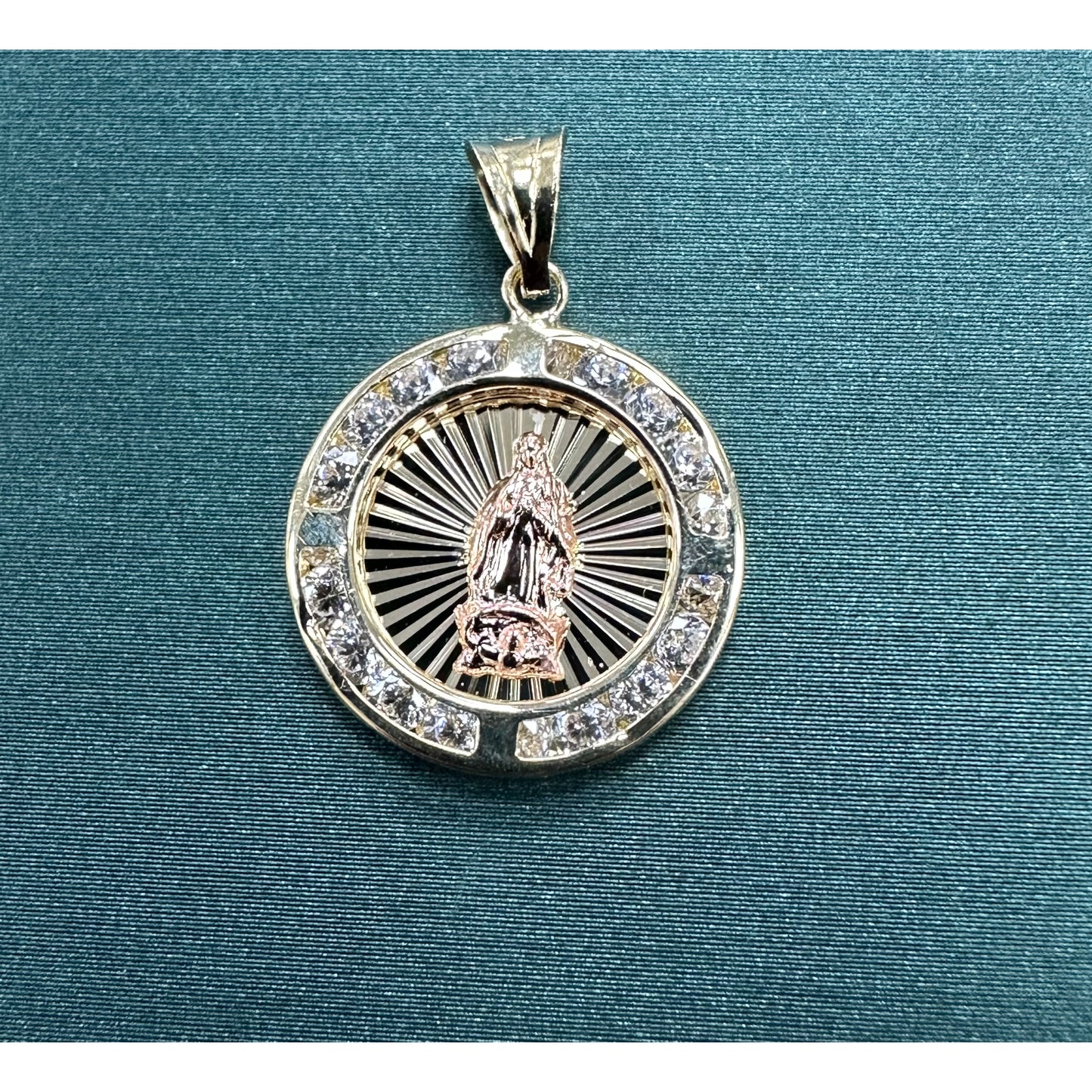 Virgin Guadalupe 2 tone rose center pendant