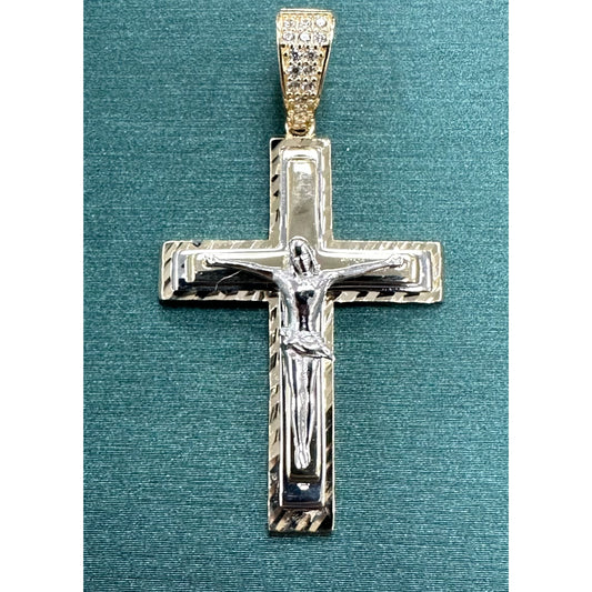 Two tone square cross Jesus pendant white center sm