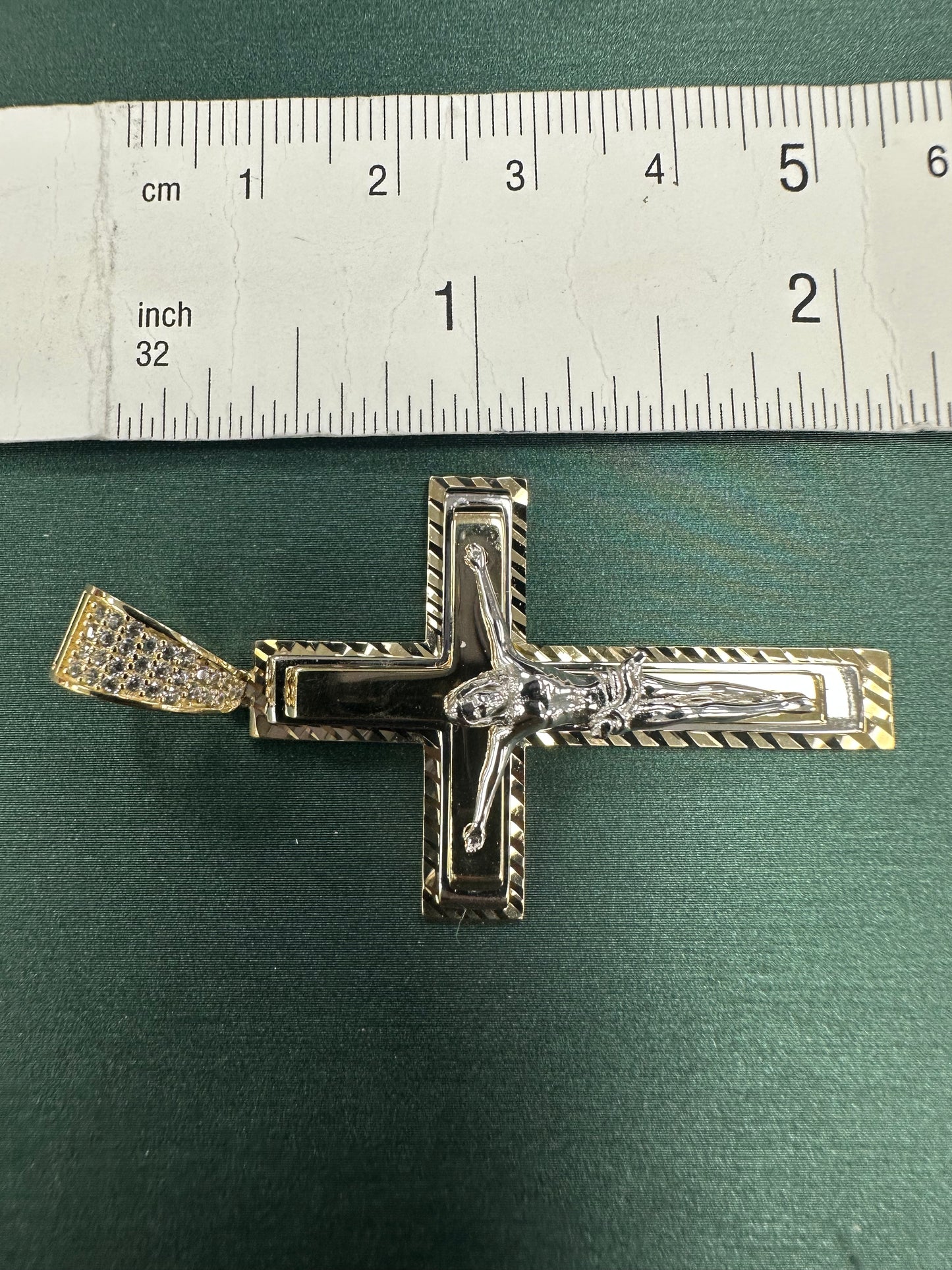 Two tone square cross Jesus pendant white center LG
