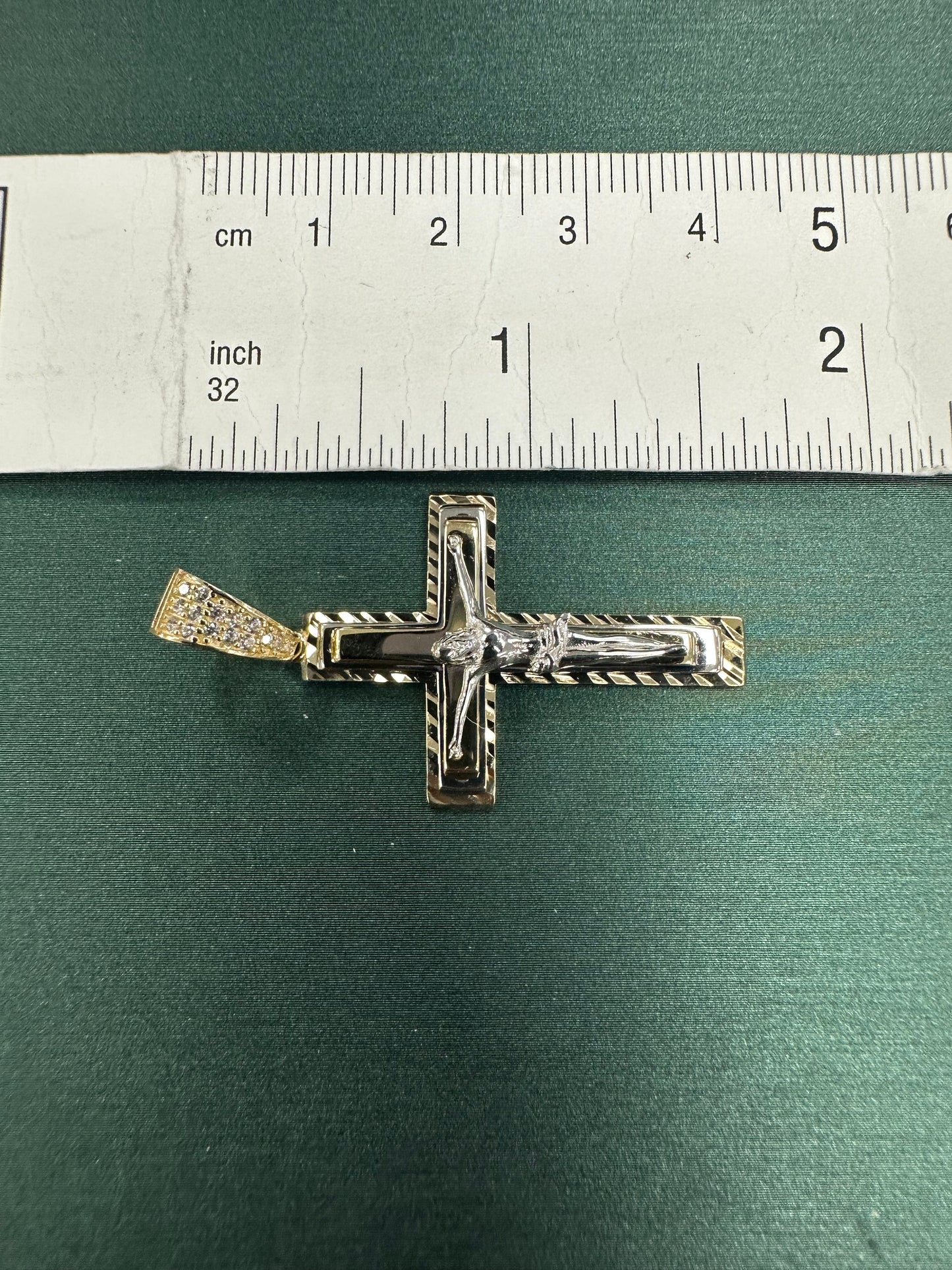 Two tone square cross Jesus pendant white center sm