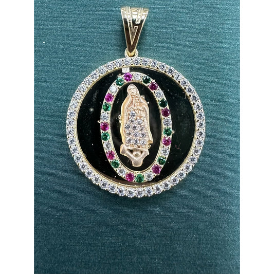 Virgin Mary Cz bezel Mexican color crystal detail pendant